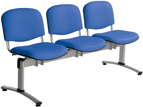 CL - 23, čalouněná lavice do čekárny, 3-sedák, koženka AN - 067 nebeská modrá, kostra stříbrná